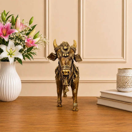 Brass Dhokra Standing Nandi Idol (7 Inch)