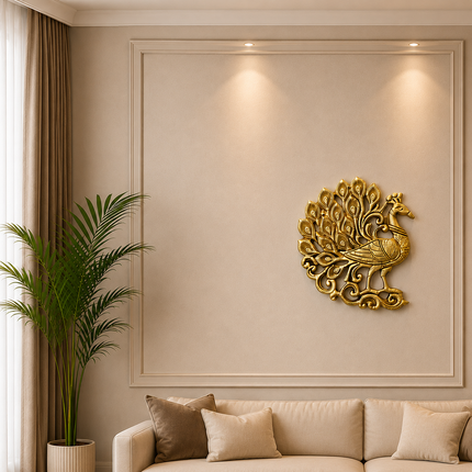 Brass Peacock And Lotus Wall Hanging 3 Piece Set (7.5 inch)