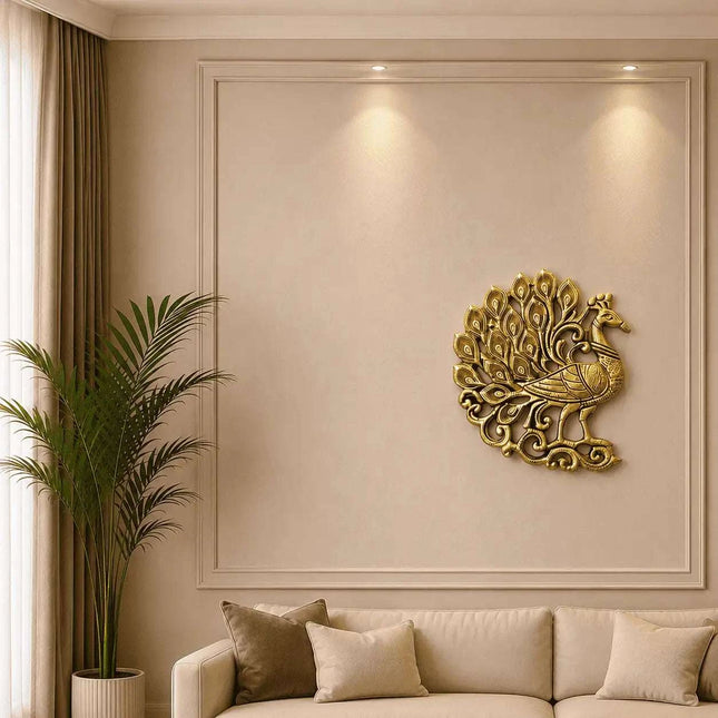 Brass Peacock And Lotus Wall Hanging 3 Piece Set (7.5 inch)