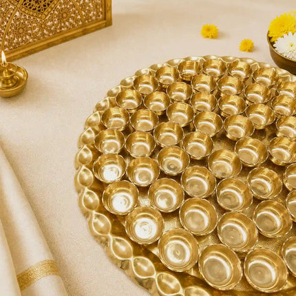 Brass Chappan Bhog Thali With 56 Prasad Bowls Set (23 Inch)