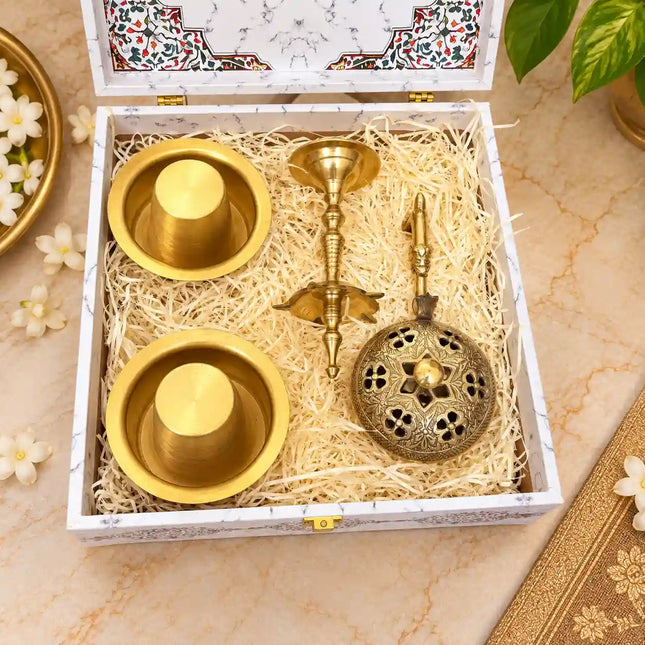 Brass Davara Set, Dhoop Dani And Samai Gift/Corporate Hamper