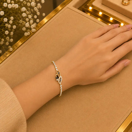 Leaf & Vine Tennis Bracelet for Women | CZ Stones, Gold-Tone Clasp