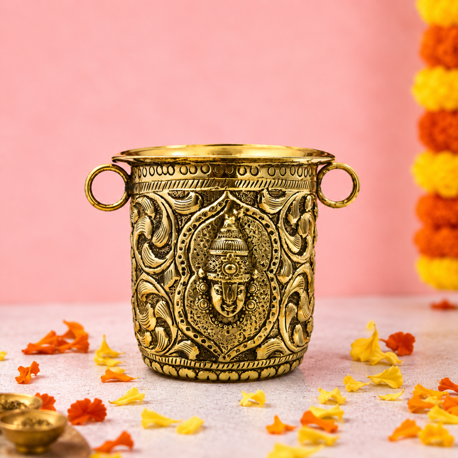 Brass Handcrafted Lakshmi Balaji Gangalam Glass (2.8 Inch)