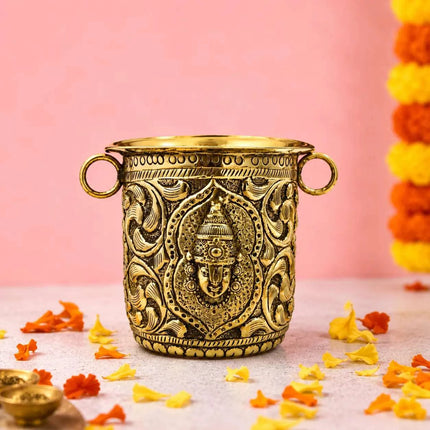 Brass Handcrafted Lakshmi Balaji Gangalam Glass (2.8 Inch)
