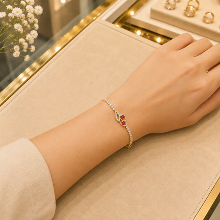 Leaf & Vine Tennis Bracelet for Women | CZ Stones, Gold-Tone Clasp