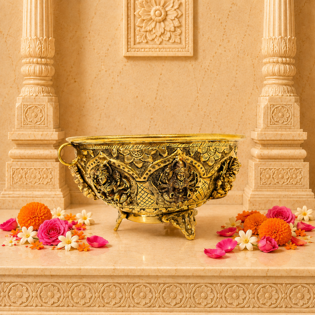 Brass Ashtalakshmi & Balaji Lakshmi Decorative Bowl
