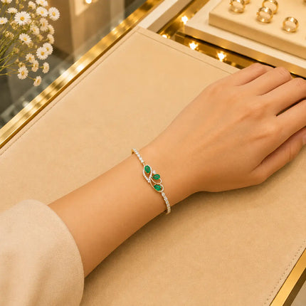 Leaf & Vine Tennis Bracelet for Women | CZ Stones, Gold-Tone Clasp