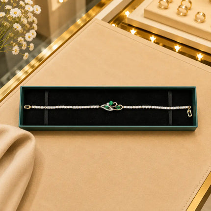 Leaf & Vine Tennis Bracelet for Women | CZ Stones, Gold-Tone Clasp