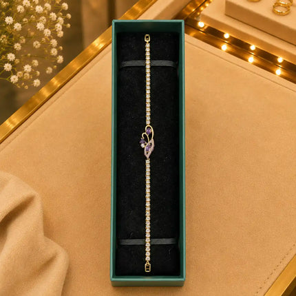 Leaf & Vine Tennis Bracelet for Women | CZ Stones, Gold-Tone Clasp