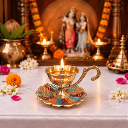 Brass Hand Painted Akhand Diya (2.2 Inch)