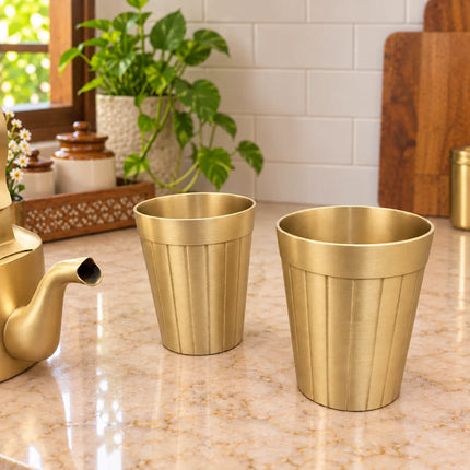 Brass Matt Tea Pot/Kettle and Cup Set With Serving Stand (9 Inch)
