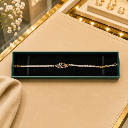 Leaf & Vine Tennis Bracelet for Women | CZ Stones, Gold-Tone Clasp