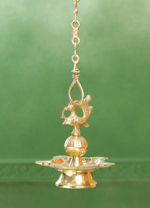 Brass Peacock Hanging Samai/Diya (32 Inch)