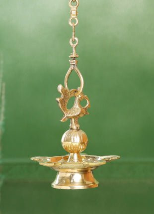 Brass Peacock Hanging Samai/Diya (32 Inch)