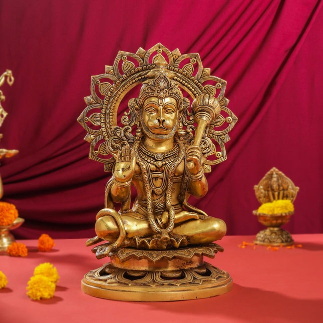 Brass Sitting Hanuman Statue (18 Inch)