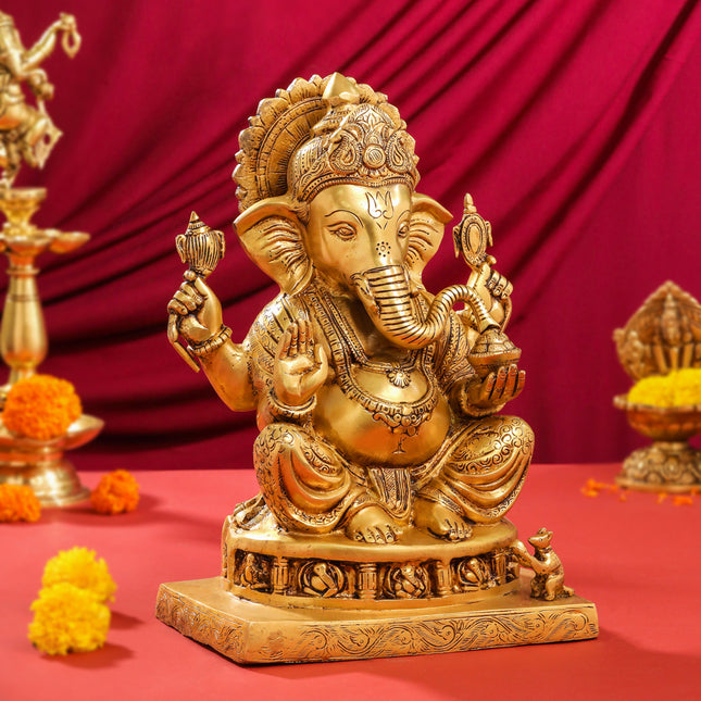 Brass Superfine Lord Ganesha Idol (14")