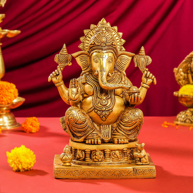 Brass Lord Ganesha Idol (10.5 Inch)