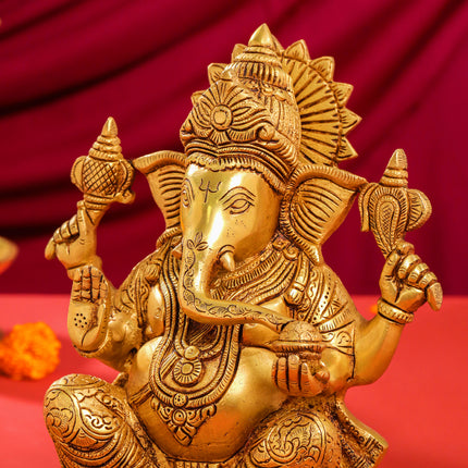 Brass Lord Ganesha Idol (10.5 Inch)