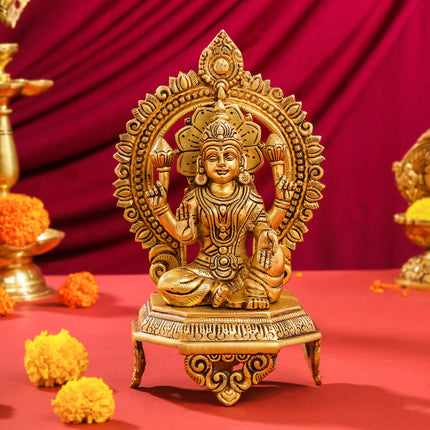 Brass Ganesha And Lakshmi On Throne Set (11 Inch)