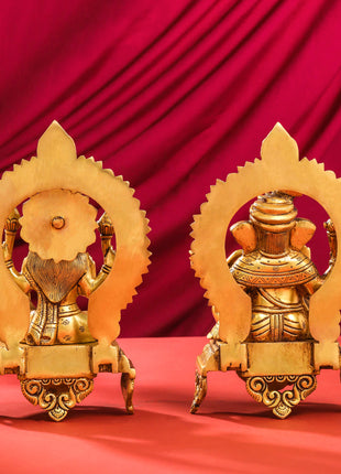 Brass Ganesha And Lakshmi On Throne Set (11 Inch)