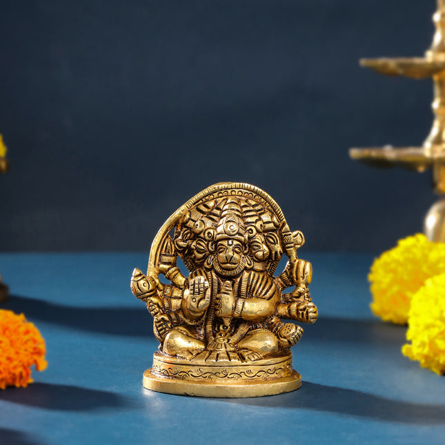 Brass Sitting Panchmukhi Hanuman Idol (3.5 Inch)