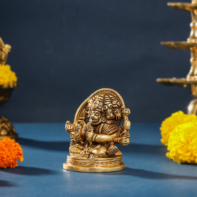 Brass Sitting Panchmukhi Hanuman Idol (3.5 Inch)