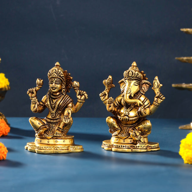 Brass Ganesha And Lakshmi Set (5 Inch)