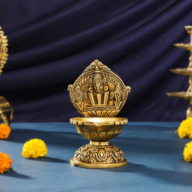 Brass Balaji Shankh Chakra And Namah Diya (6.5 Inch)