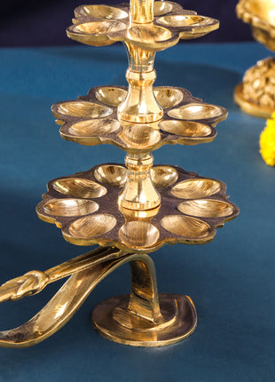 Brass Three Step Deeparadhana Lamp(9.5 Inch)