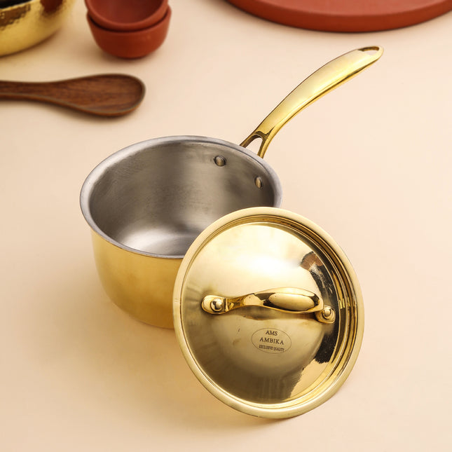 Brass Sauce Pan With Lid And Handle (4 Inch)