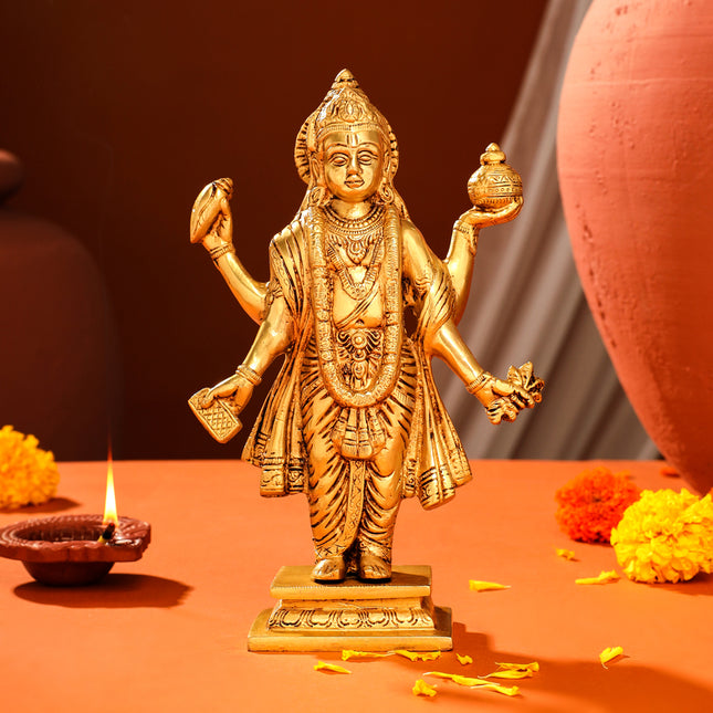 Brass Lord Dhanvantari Idol (10 Inch)