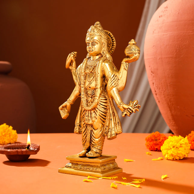 Brass Lord Dhanvantari Idol (10 Inch)