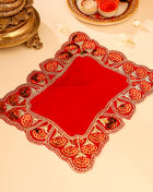 Sequin Work Red Velvet God Pooja Asana