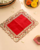 Sequin Work Red Velvet God Pooja Asana