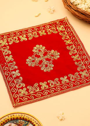 Embroidery Work Red Velvet God Pooja Asana