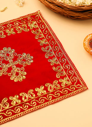 Embroidery Work Red Velvet God Pooja Asana