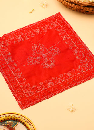 Embroidery Work Red Velvet God Pooja Asana