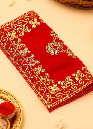 Embroidery Work Red Velvet God Pooja Asana