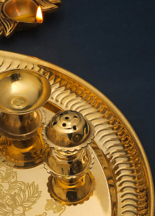 Brass Traditional Seven Deepak Pooja Thali (11.5 Inch)