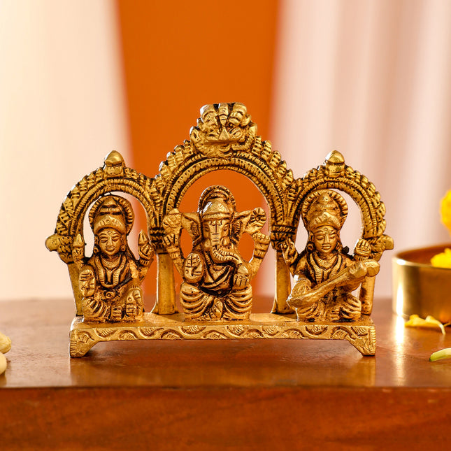 Brass Ganesha, Lakshmi And Saraswati Idols (3 Inch)