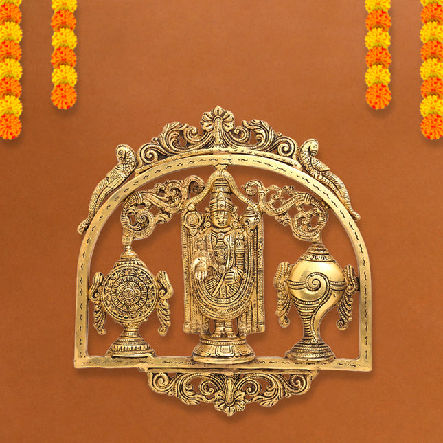 Brass Balaji Shankh Chakra Namah Wall Hanging (11 Inch)