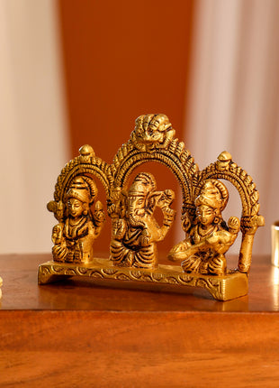 Brass Ganesha, Lakshmi And Saraswati Idols (3 Inch)