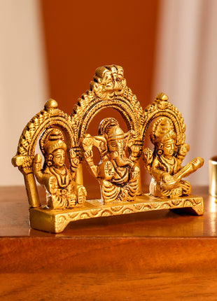 Brass Ganesha, Lakshmi And Saraswati Idols (3 Inch)