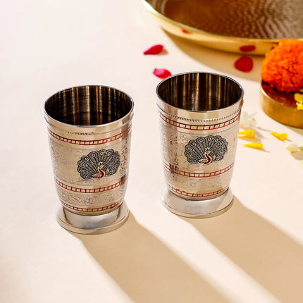 Brass Hand Painted Kalai Glass Pair (4.2 Inch)