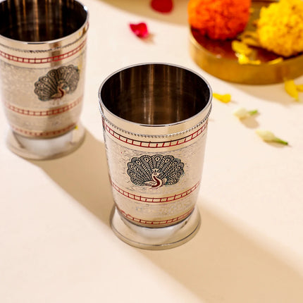 Brass Hand Painted Kalai Glass Pair (4.2 Inch)