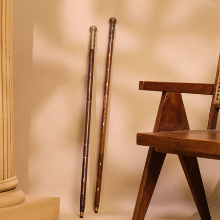 Brass Carving Wooden Walking Stick (38.5 Inch)