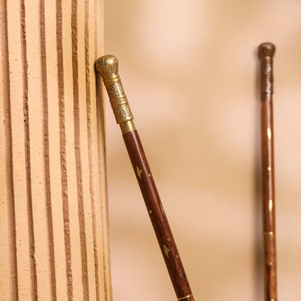 Brass Carving Wooden Walking Stick (38.5 Inch)