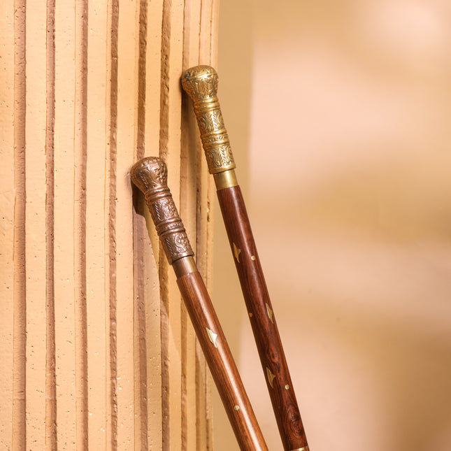 Brass Carving Wooden Walking Stick (38.5 Inch)