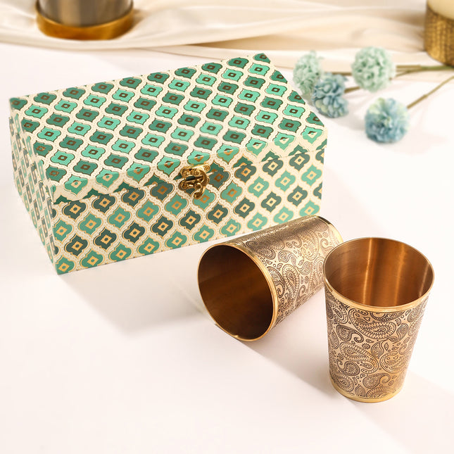 Brass Handcarved Glass Pair House Warming Box Hamper