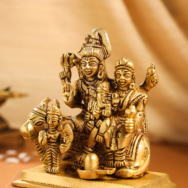 Brass Shiva Family Idol (4 Inch)